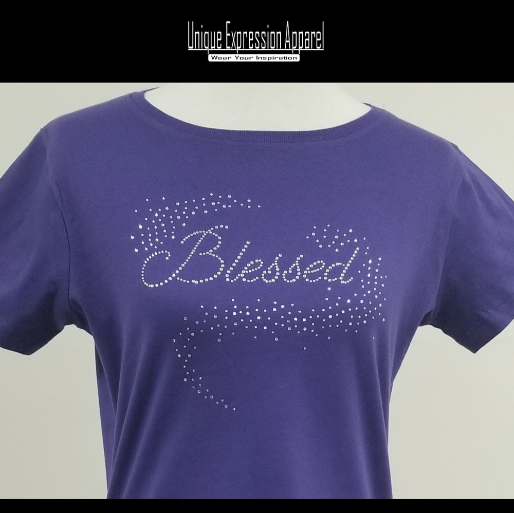 5⭐ "Blessed" dressy purple graphic tee